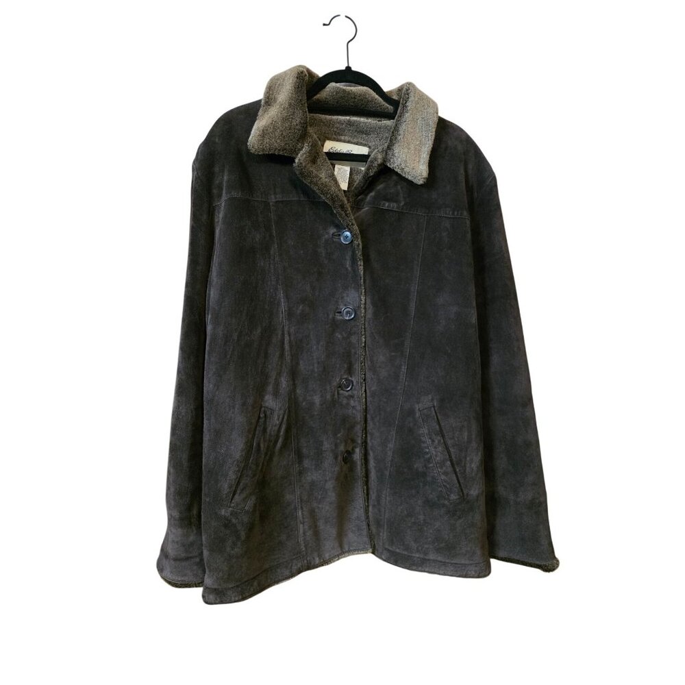 Eddie Bauer Brown Suede Jacket With Sherpa Lining